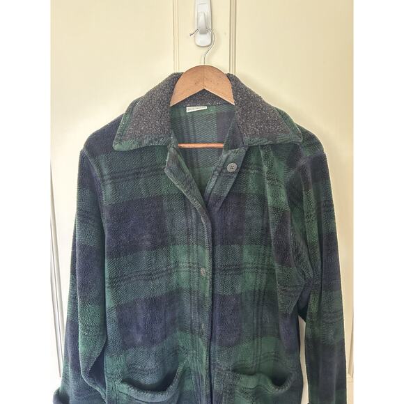 Vintage LL Bean Plaid Fleece Button Jacket Womens Size Medium Green Blue Comfort - Picture 2 of 9
